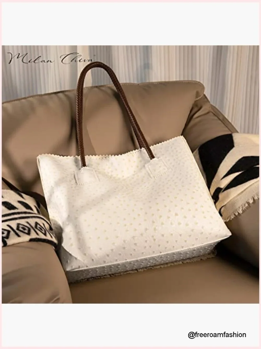 Large Ostrich Vegan Leather Hobo Tote with Zipper Shoulder Bag
